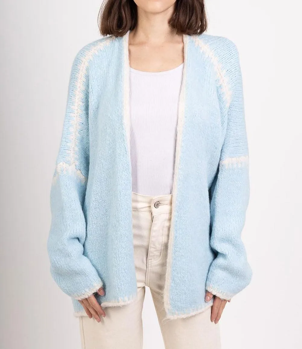 Women Fall Open Front Striped Cardigan Sweater Casual Loose Chunky Knit Coatigan Coat
