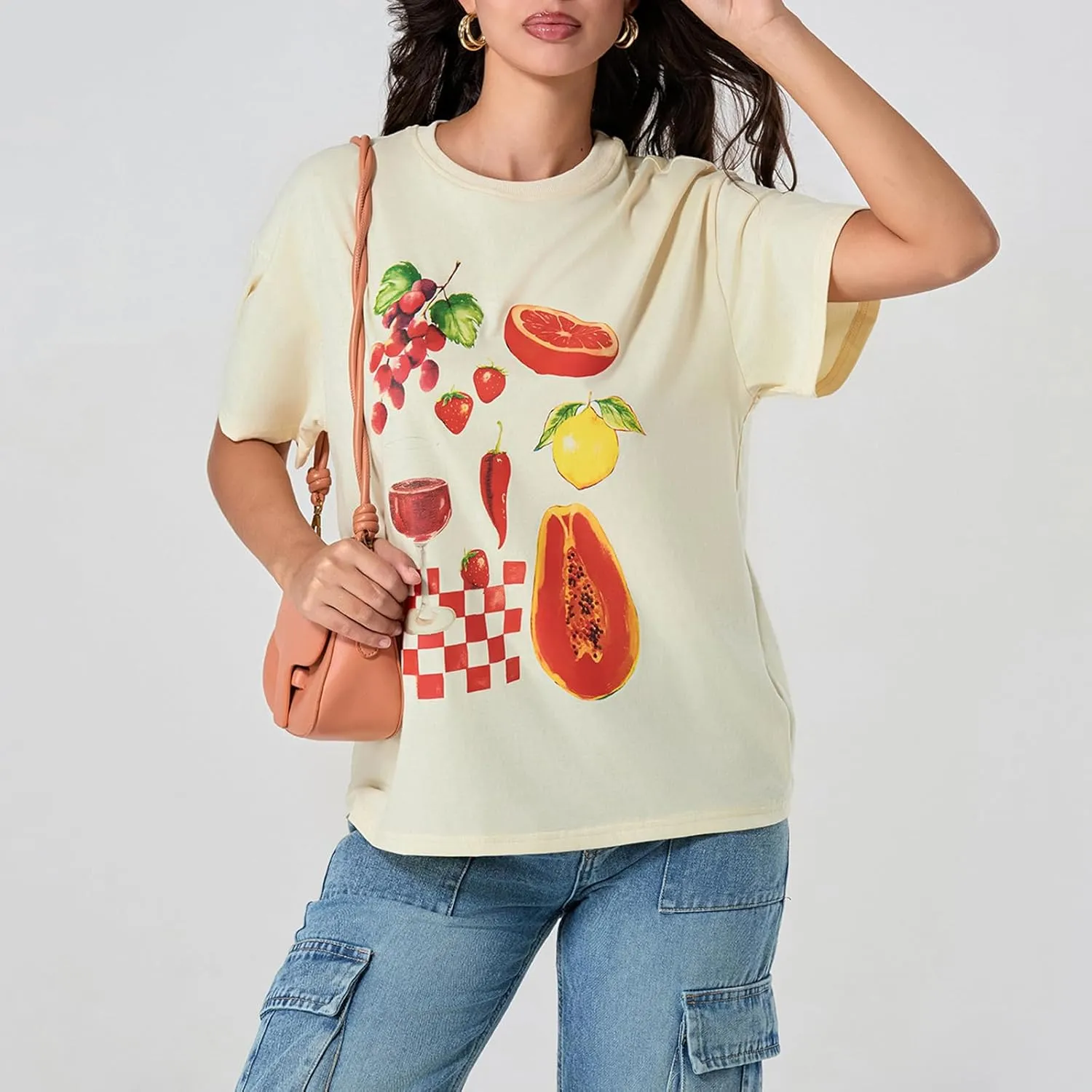 Women Oversized Graphic Print Graffiti Short Sleeve Crew Neck Streetwear T-Shirts Y2k Going Out Tops Aesthetic Tee