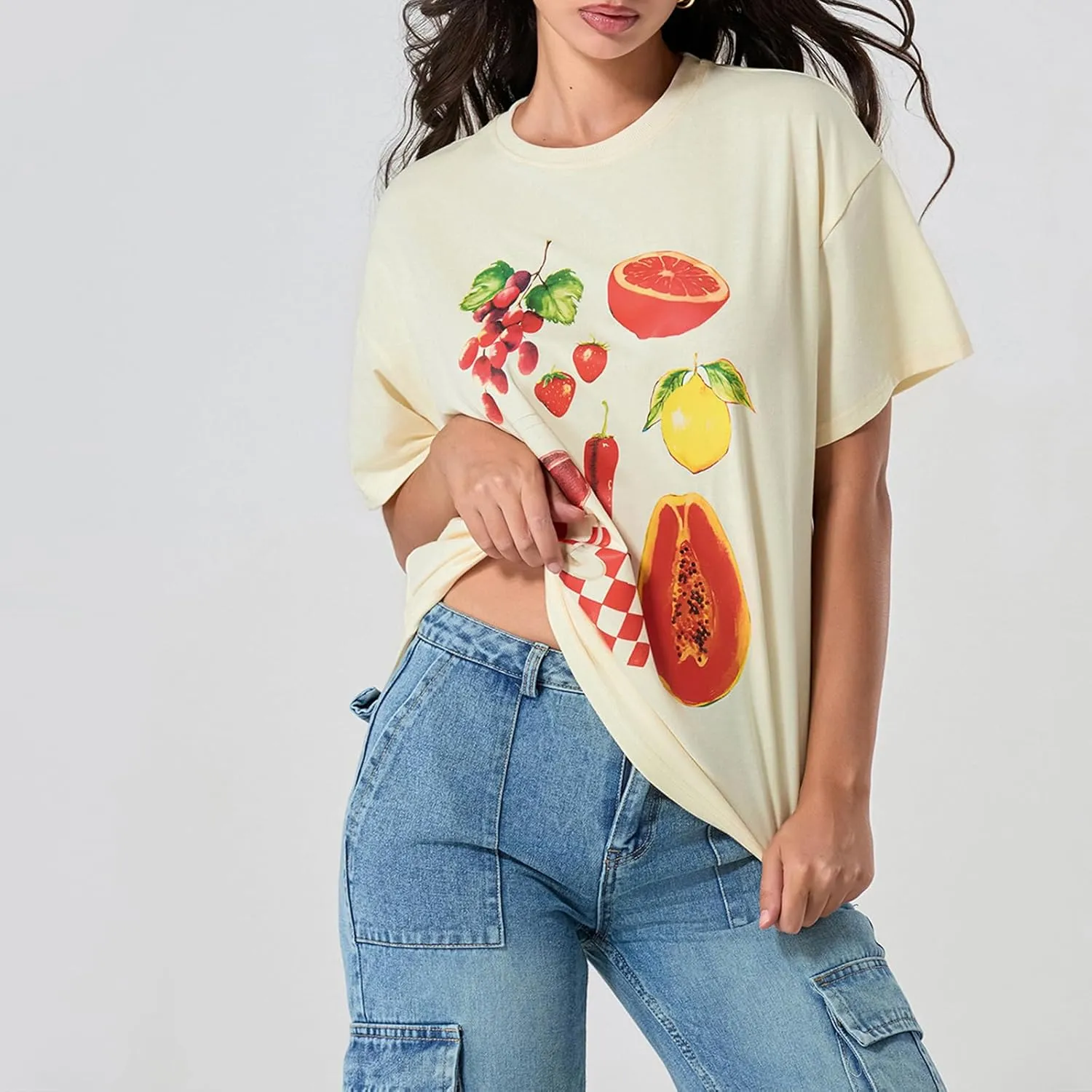 Women Oversized Graphic Print Graffiti Short Sleeve Crew Neck Streetwear T-Shirts Y2k Going Out Tops Aesthetic Tee
