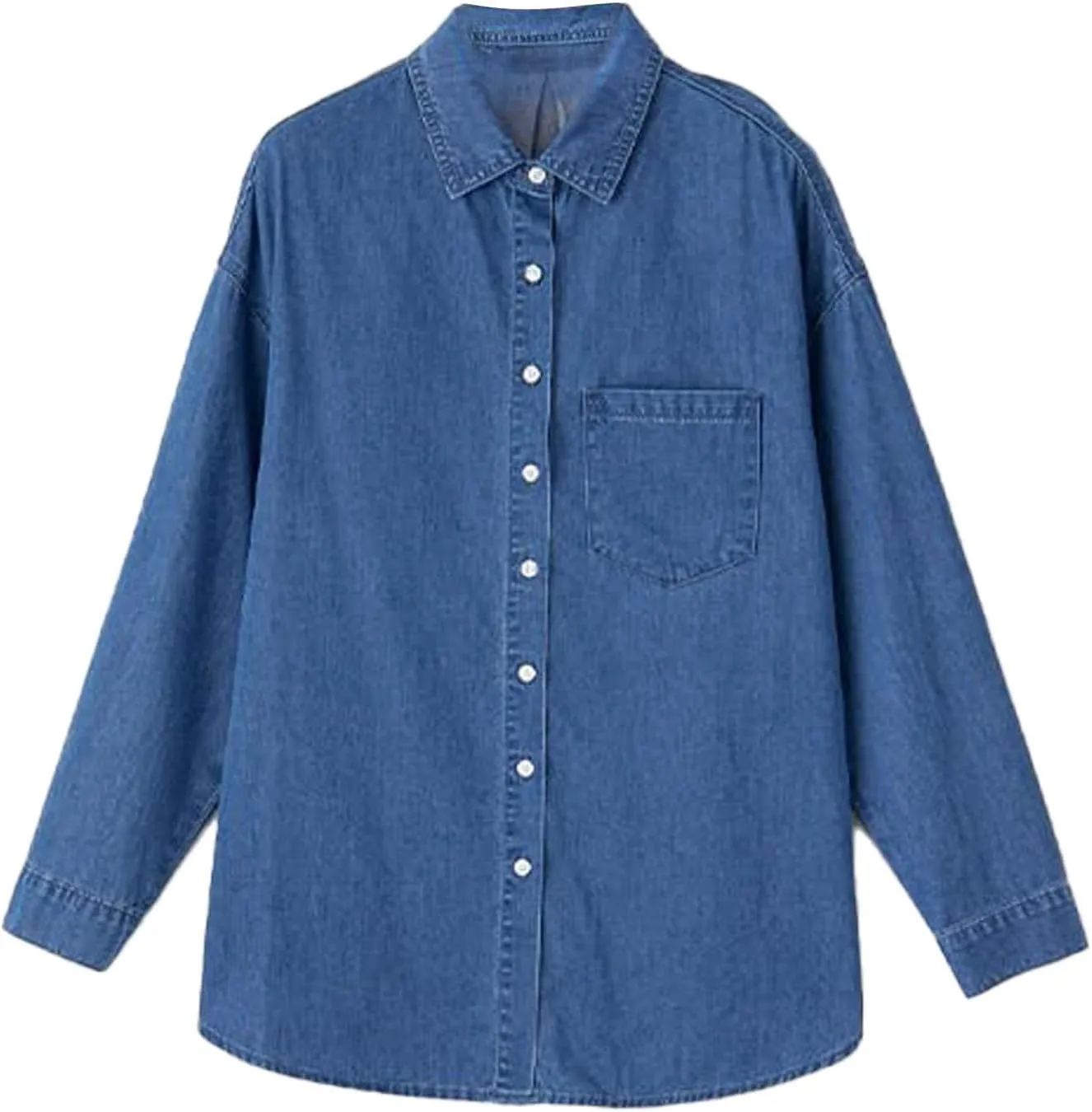Womens Denim Shirt Jackets Long Sleeve Lightweight Button Down Jean Jacket Fall Oversized Boyfriend Casual Tops