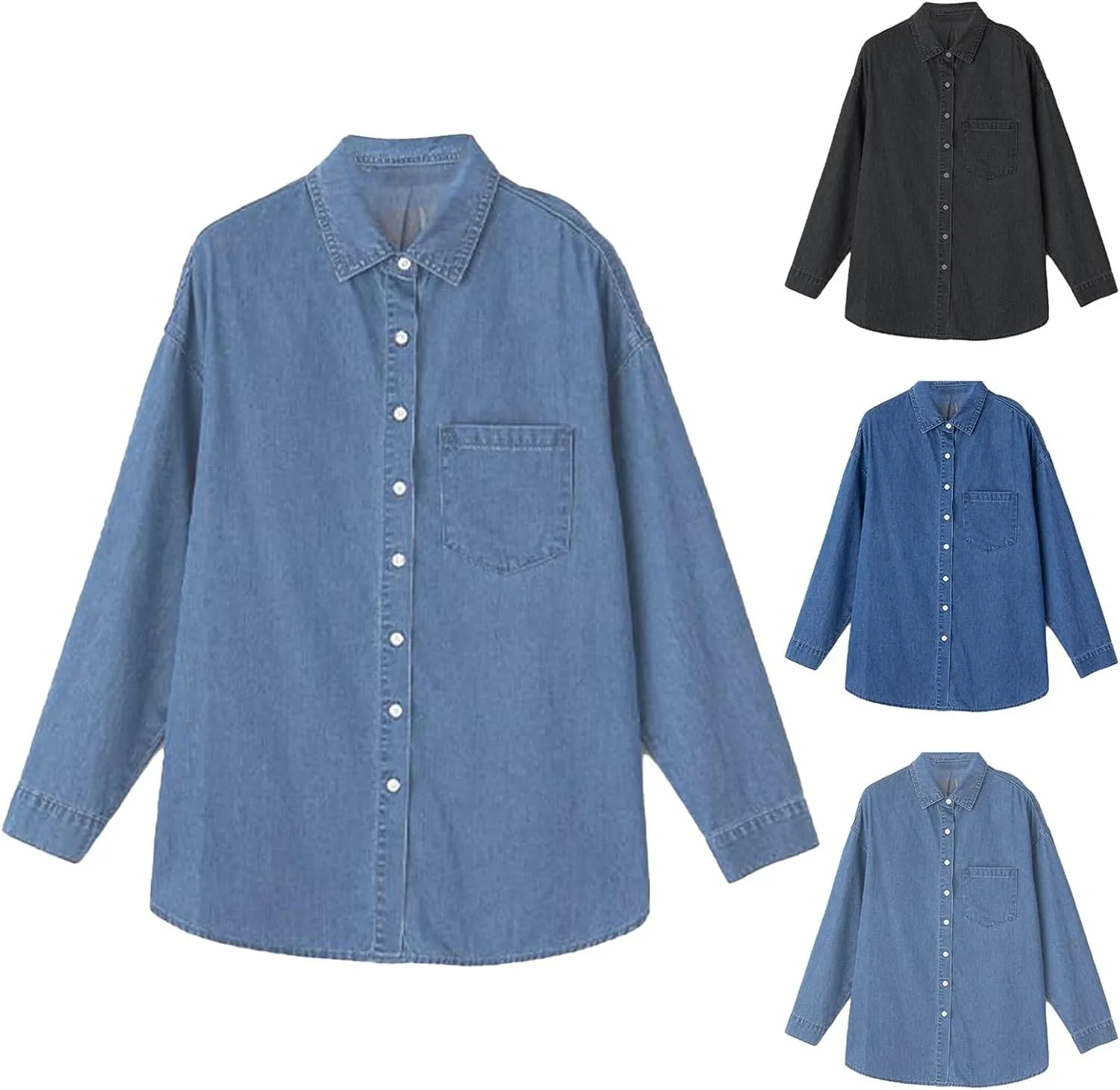 Womens Denim Shirt Jackets Long Sleeve Lightweight Button Down Jean Jacket Fall Oversized Boyfriend Casual Tops