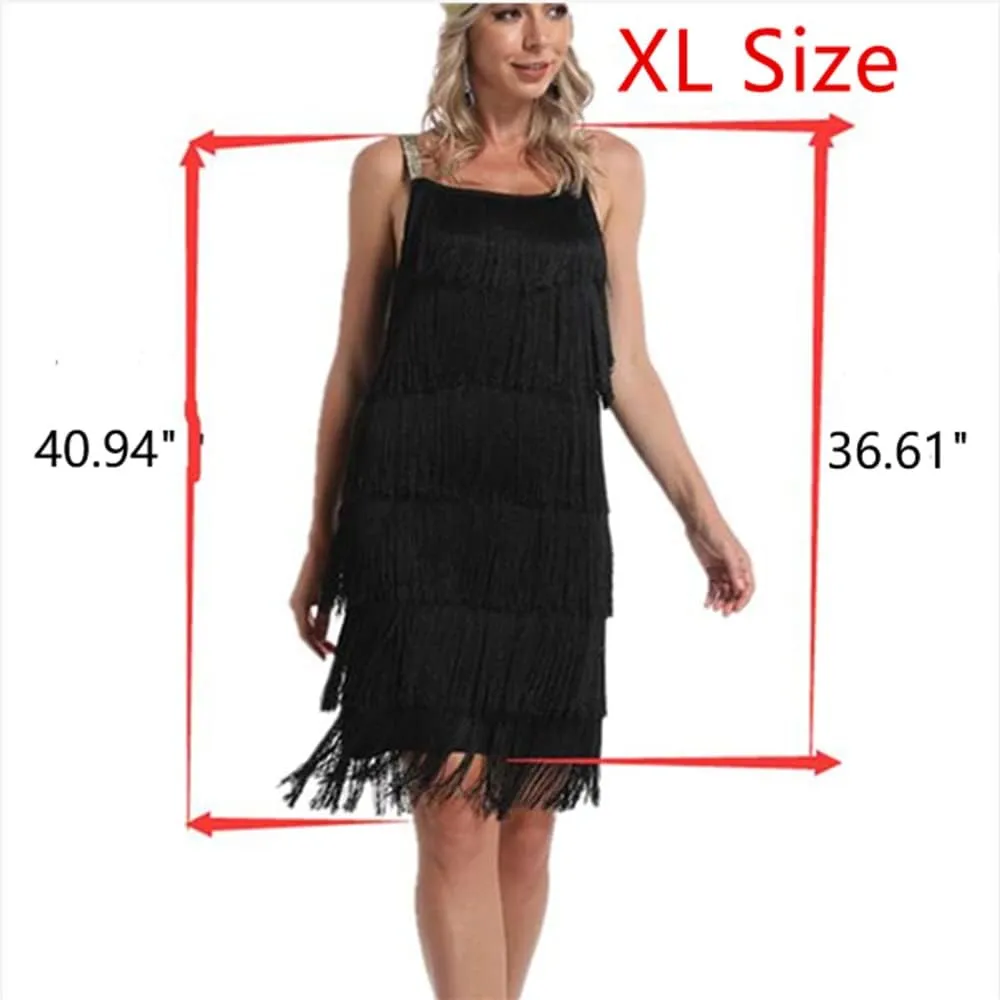 Women's Great Gatsby Flapper Spaghetti Tassel Dress with Headband, 20s Elegant Mini Dress Party Accessory COSTUME OUTFIT (XL, Whit X-Large