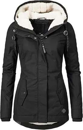 Women's Hooded Winter Coat Long Warm Fleeced Lined Long Jackets Thicken Fleece Jacket Fur Hooded Military Parka Coat