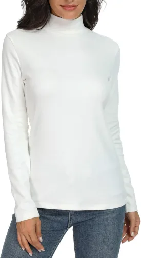 Women's Mock Turtleneck Cotton Long Sleeve Layering T Shirt Tops