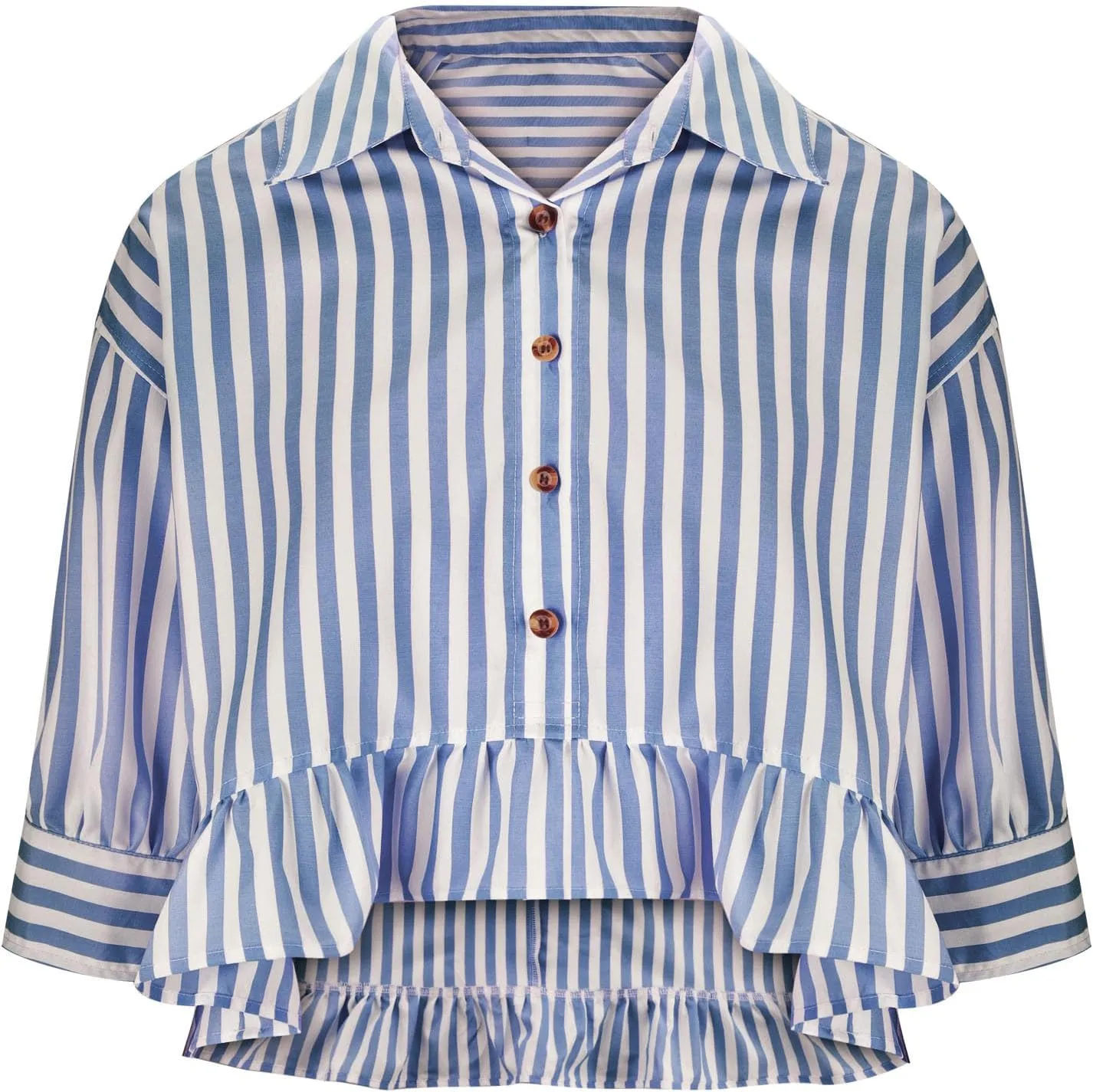Womens Oversized Button Down 3/4 Sleeve Striped Crop Tops Summer Y2K Peplum Tops Shirts Dressy Blouse Tees