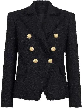 Women's Spring Autumn Classic Tweed Fabric Double Breasted Blazer Jacket