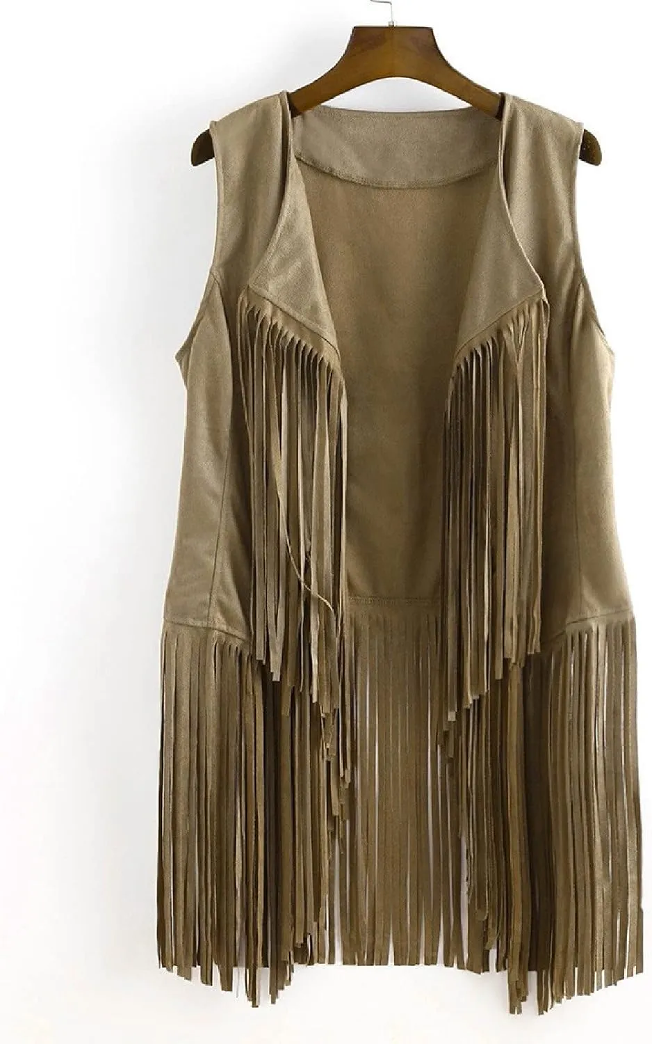 Womens Vintage Western Fringe Vest Tops Classic Suede Leather 70s Cowboy Shirt Sleeveless Tassel Cardigan Coat